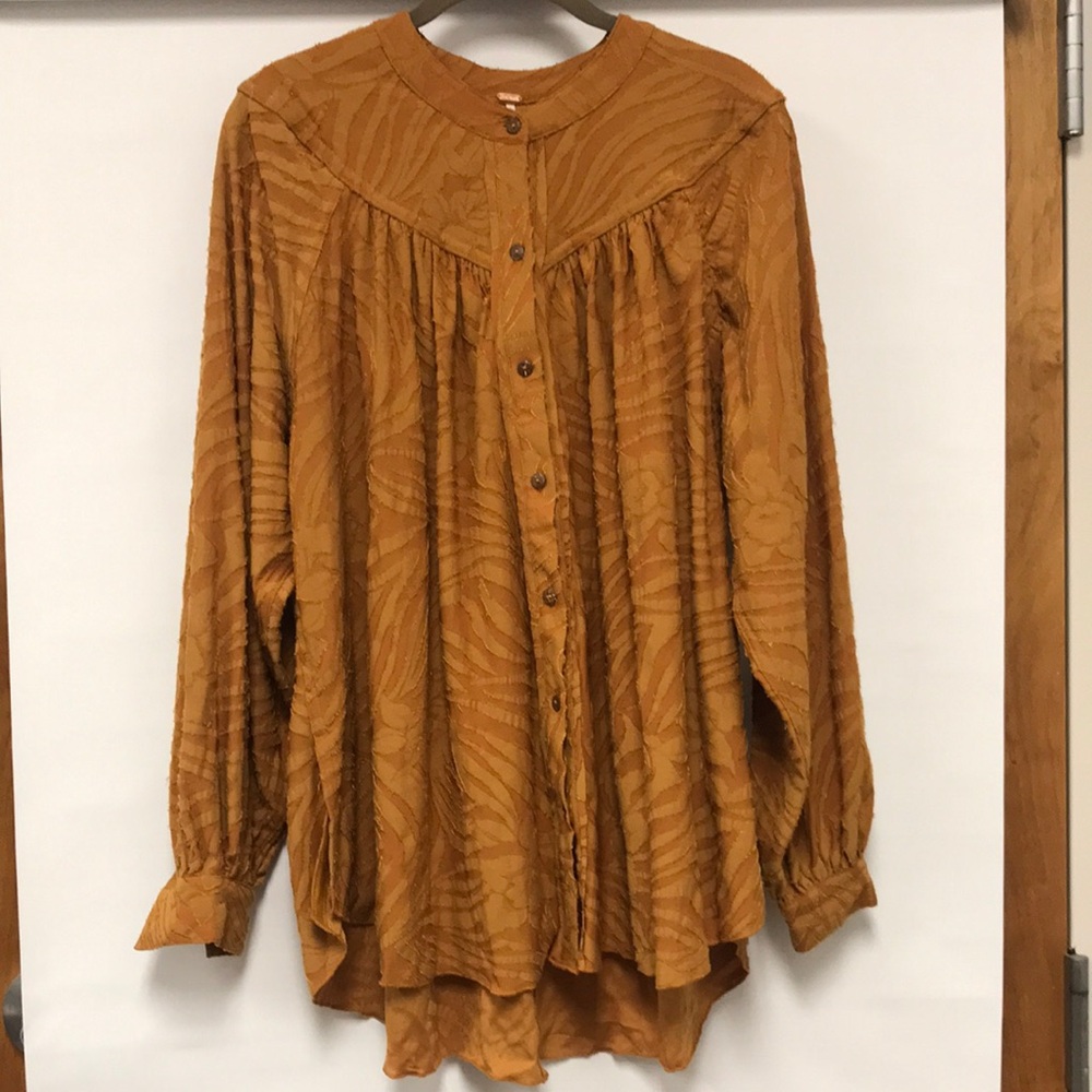 Free People Mustard Yellow Flowy Blouse